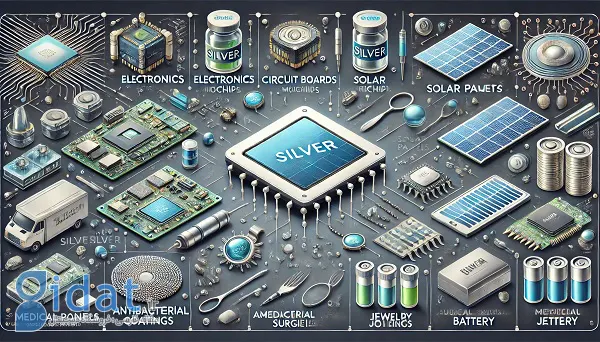 DALL·E 2025-03-15 14.12.04 - A high-quality horizontal infographic illustrating the various industrial applications of silver. The image includes labeled sections showing silver u